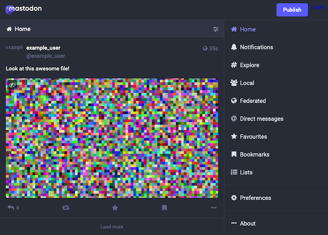 A successful attachment added to a &ldquo;toot&rdquo; in a Mastodon instance