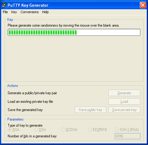 Move the mouse until the key generating is complete.